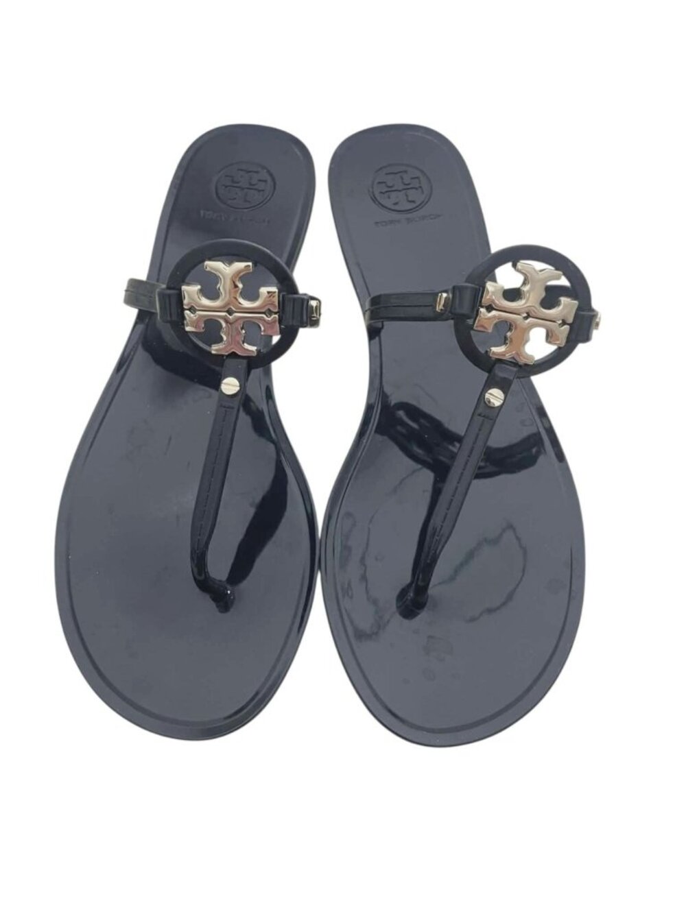 NEW Tory Burch Size 8 Jelly Miller Sandals Black Gold